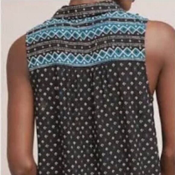 ANTHROPOLOGIE Sleeveless Tunic Button Down Aztec Southwestern Blouse - Picture 4 of 11